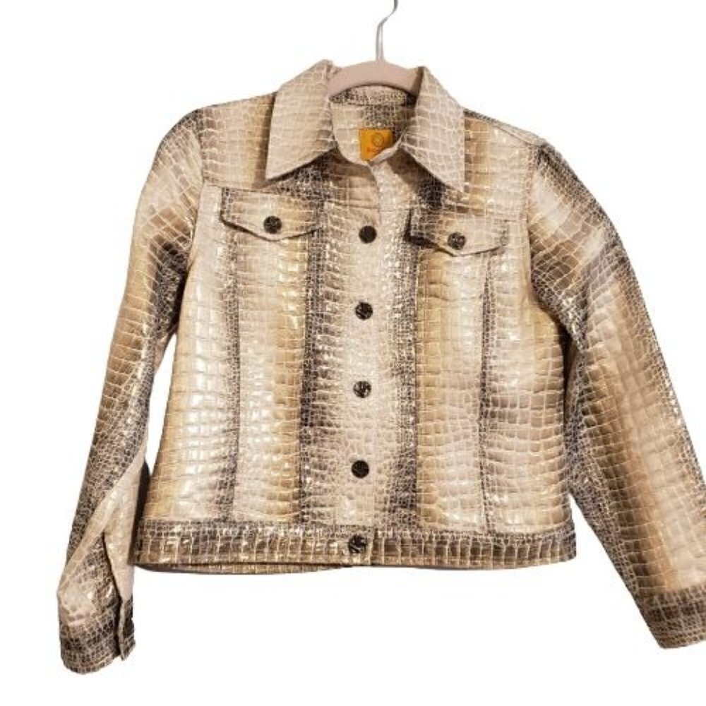 Ruby Red Women's Gold white brown Metallic Animal Print Jacket size 4P